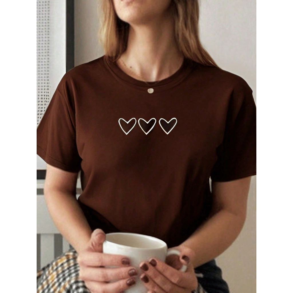 Camiseta Feminina Oversized Básica Três Corações Coração Algodão Malha Premium Lançamento
