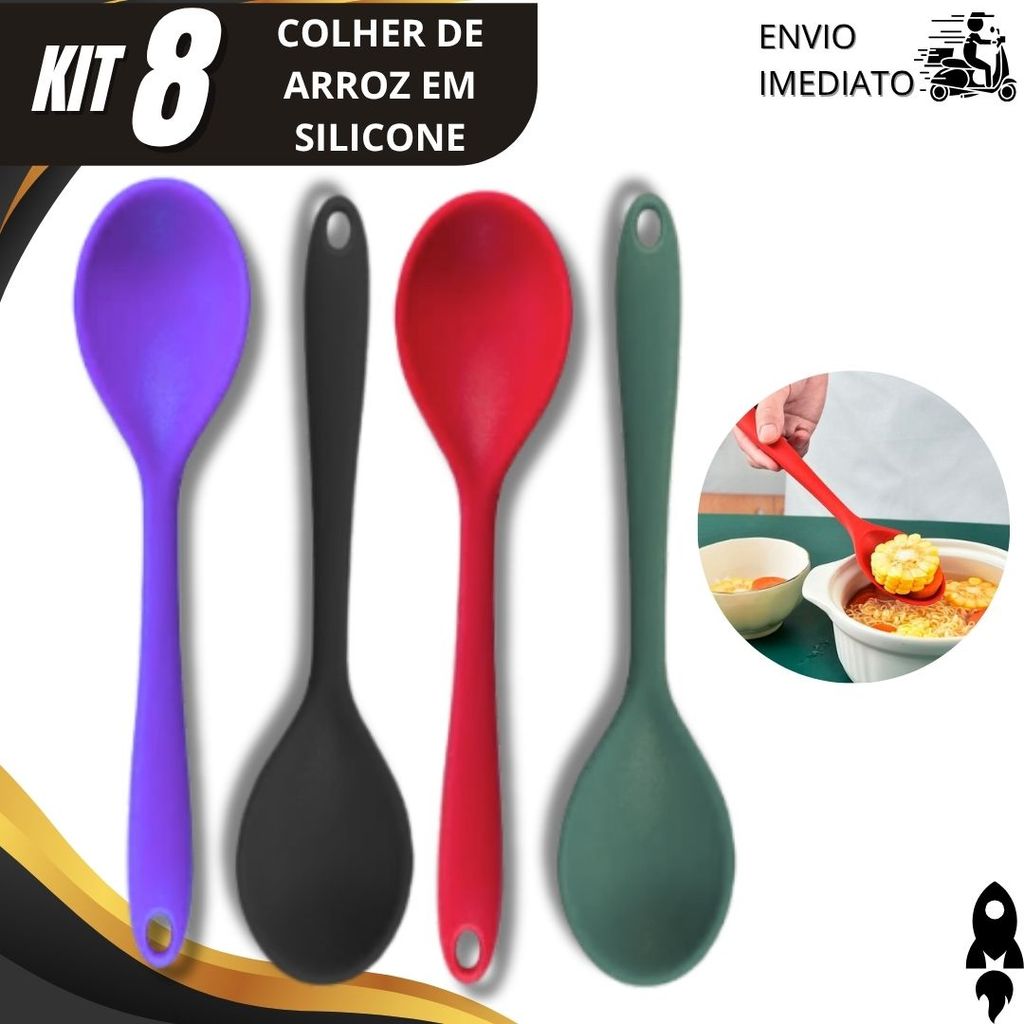Kit 8/4/2 Colher de Silicone para Arroz Antiaderente Resistente ao Calor Utensílio Funcional Para Natal