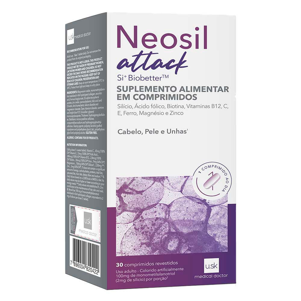 Neosil Attack Suplemento Alimentar para Cabelos Unhas e Pele com 30 Comprimidos