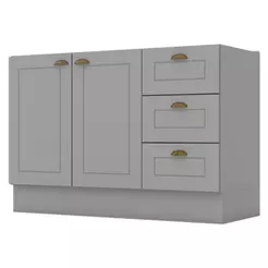 Balcao Pia 2 Portas 3 Gavetas 120 Cm C353 Americana Cinza Henn Cinza