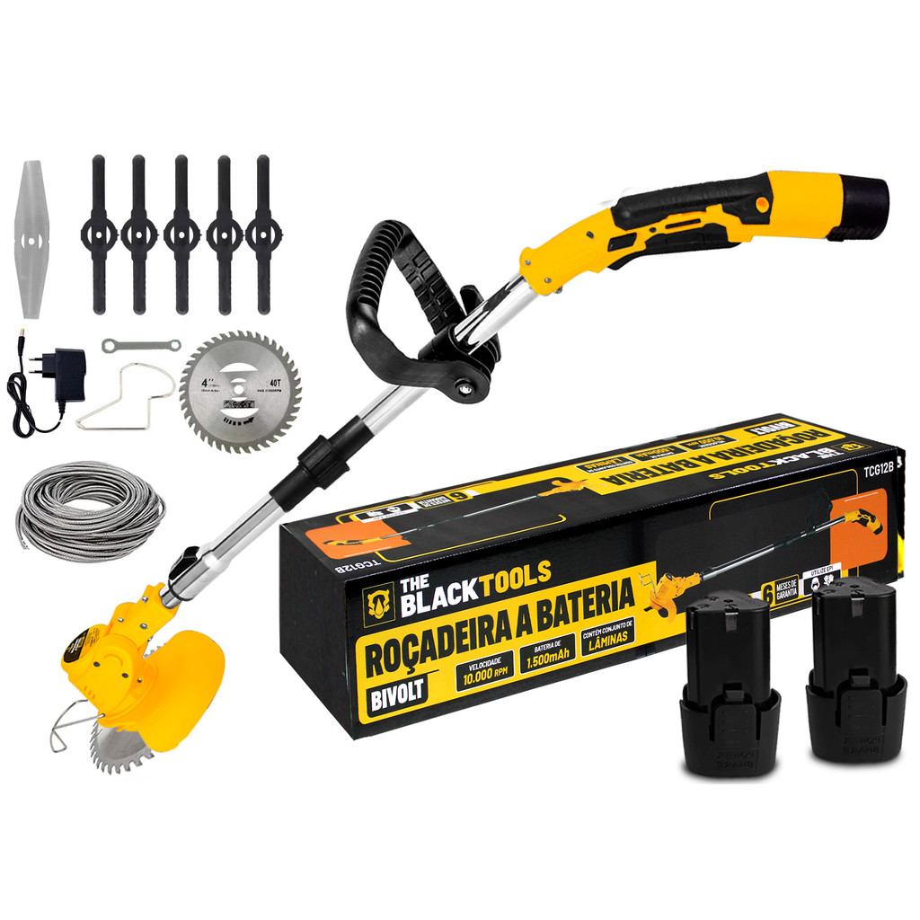 Roçadeira Elétrica Aparador De Grama The Black Tools 2 Baterias 12v The Black Tools em Oferta na Shopee