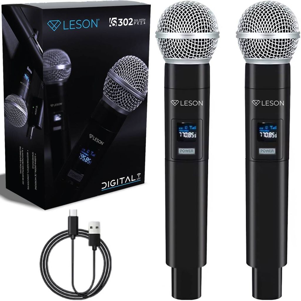 Microfone Duplo Wireless Profissional LS302 Sistema Digital Hi-Fi Bateria Lítio Partybox em Oferta na Shopee