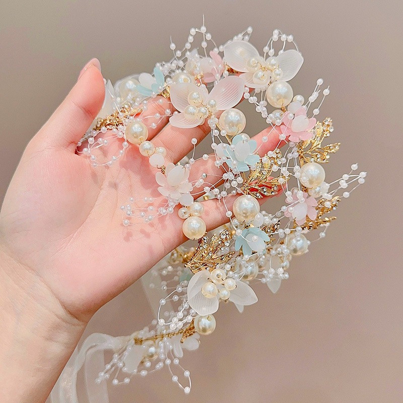 Tiara e Pulseira Azul Infantil com Pérolas – Acessório 2 em 1 de Fada e Princesa Cor Azul