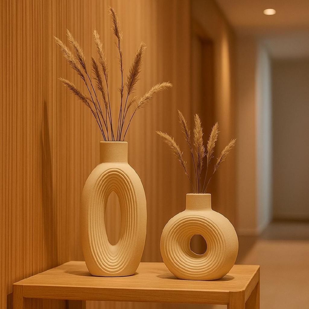 Conjunto de Vasos Decorativos Minimalistas Para Sala, Quarto e Estante em Gesso Marfim 19/16cm em Oferta na Shopee