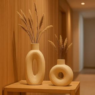 Conjunto de Vasos Decorativos Minimalistas Para Sala, Quarto e Estante em Gesso Marfim 19/16cm em Oferta na Shopee