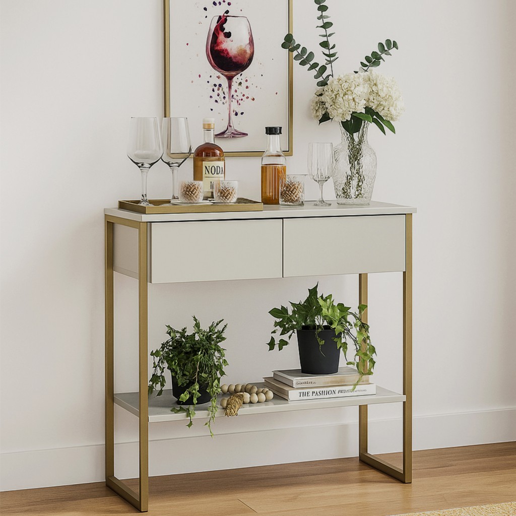 Aparador Buffet Balcão Industrial Dijon Sala de Estar 2 Gavetas Off White - Oliv