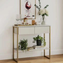 Aparador Buffet Balcão Industrial Dijon Sala de Estar 2 Gavetas Off White - Olivar Móveis