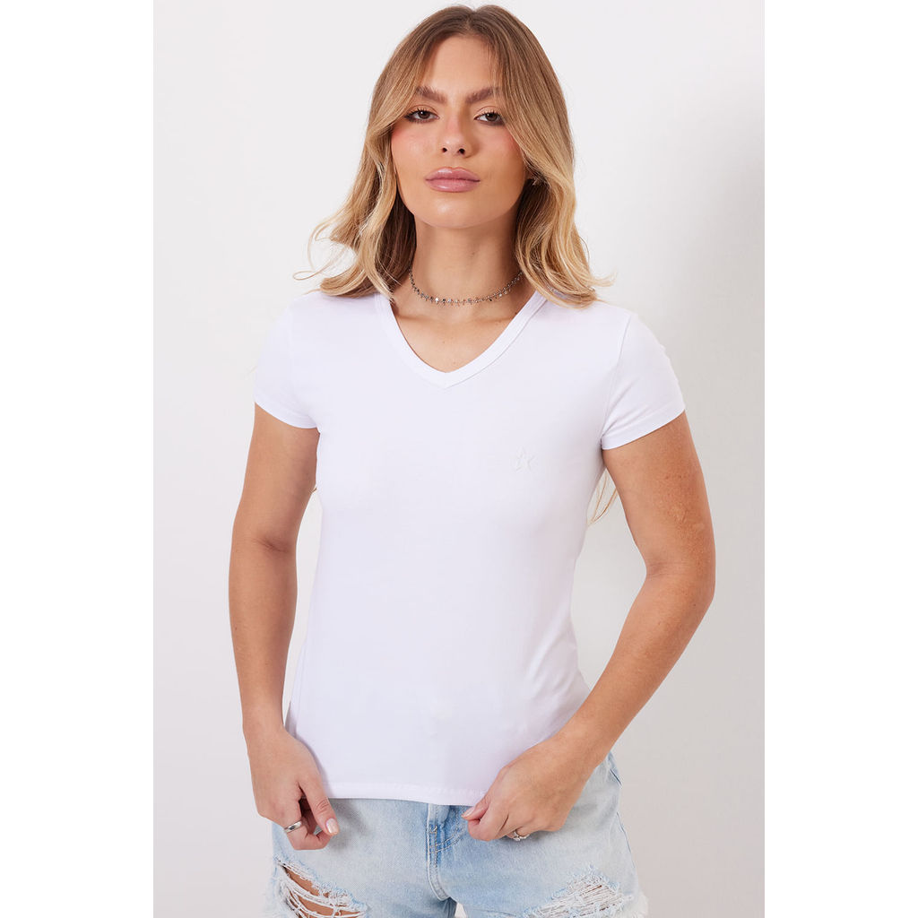 Camiseta Feminina Decote v Planet Girls Branco