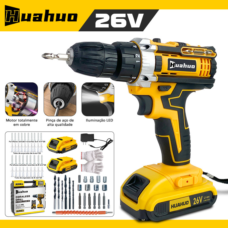 110V/220V Parafusadeira Furadeira Elétrica Amarela / Verde 26V 2 Baterias Com Maleta e Acessórios Completo em Oferta na Shopee