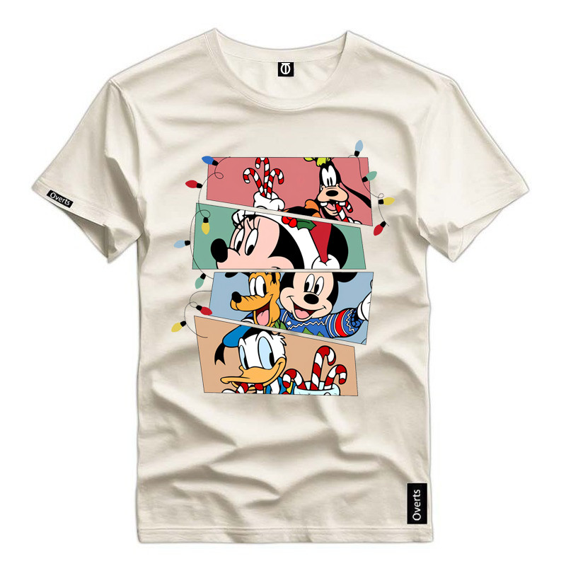 Camiseta Estampa Mickey Pluto Pato Donald Natal 2025 Camisa Básica 100% Algodão Malha Premium