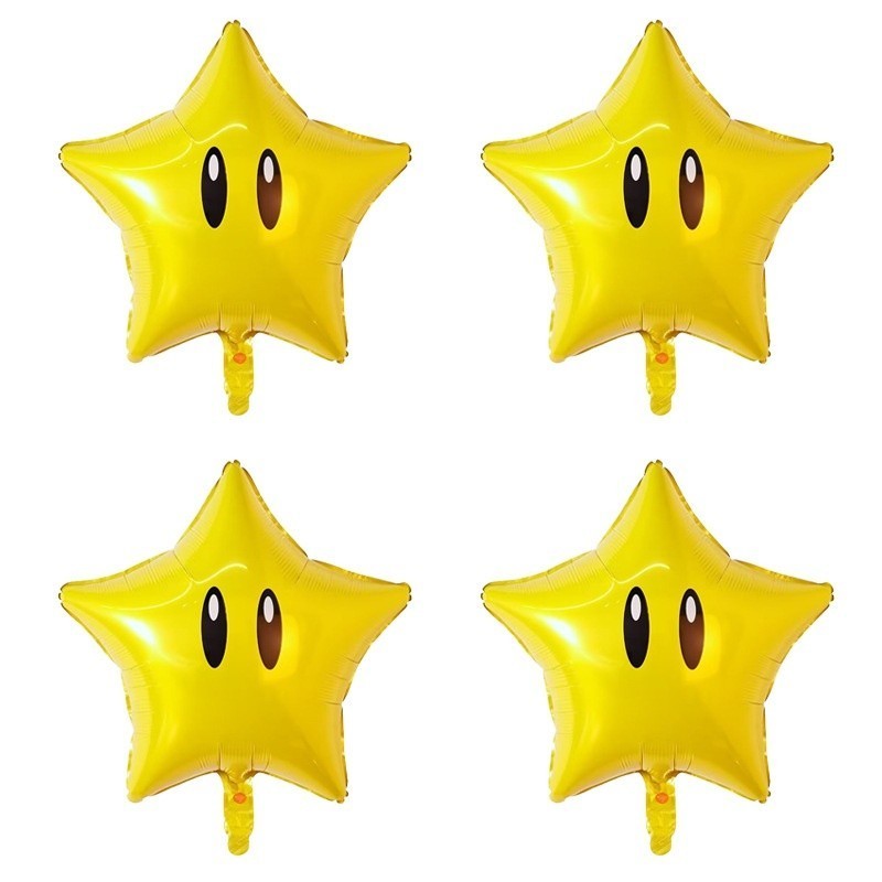 Balão Estrela Super Mario 22cm Kit 4un~16un Balões Metalizados Arranjo Mesa Game Festa Decoração Aniversário Mario Bros em Oferta na Shopee