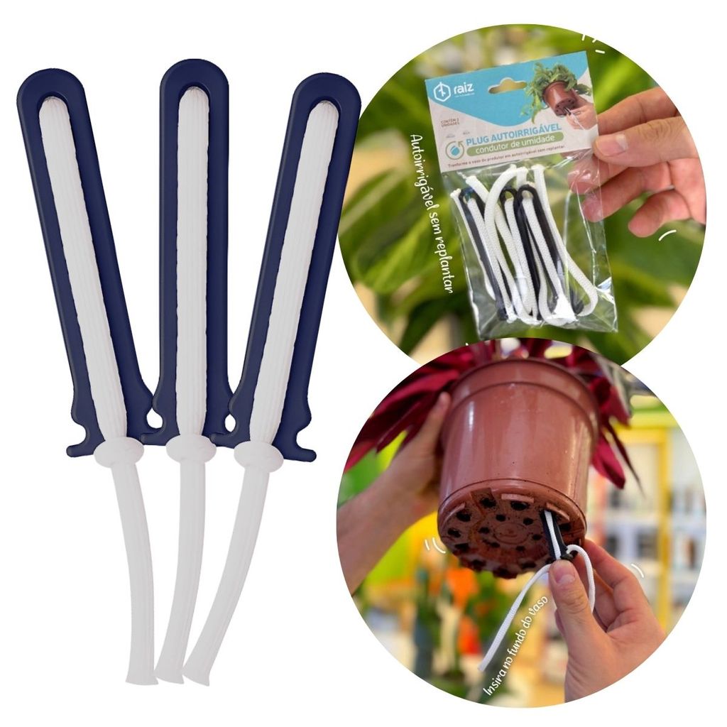 Kit 3 Plug Autoirrigável Raiz Condutor De Umidade Para Vaso e Planta Regador Automático Auto Irrigavel Vaso Raiz
