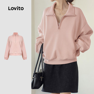 Lovito Casual Blusa de Manga Longa com Zíper e Bolso Outono/inverno Blusa Rosa para mulheres L159AD356 em Oferta na Shopee
