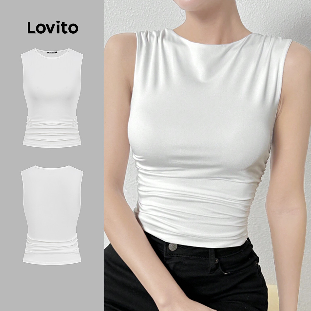 Lovito Blusa Casual com Babado de Primavera/verão Branca para Mulheres L157ED183 em Oferta na Shopee