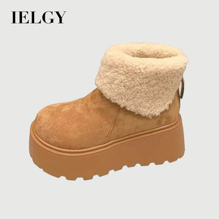 IELGY 2025 Botas Femininas Pretas De Sola Curta E Grossa Para Neve , Sapatos De Algodão Forrados De Lã De Inverno