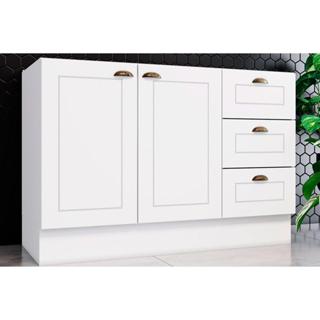 Balcão de Cozinha Americana p/ Pia c/3 Gavetas e 2 Portas s/Tampo 120cm Branco - Henn em Oferta na Shopee