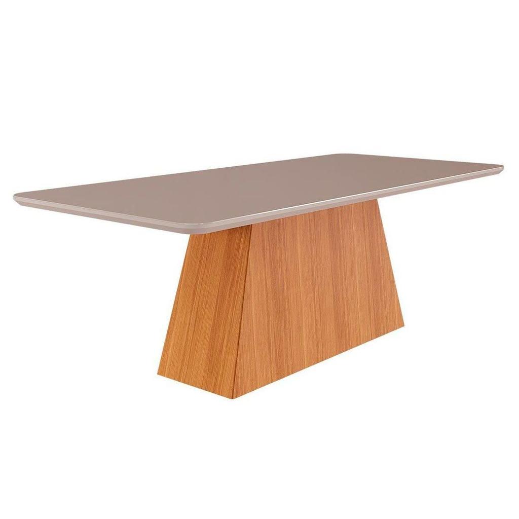 Mesa de Sala Jantar Helena c/Tampo Madeirado Vidro 210x100cm Savana/Nature-Off White - Cimol em Oferta na Shopee