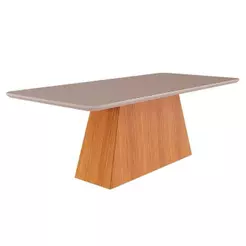 Mesa de Sala Jantar Helena c/Tampo Madeirado Vidro 210x100cm Nature/Off White - Cimol