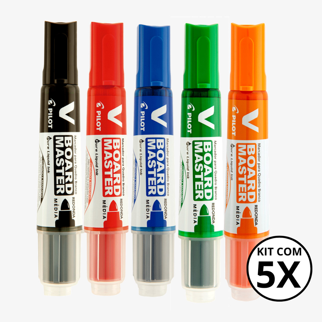 Kit Com 05 Marcadores Para Quadro Branco V Board Master - PILOT KIT:PT+VM+AZ+VD+LJ em Oferta na Shopee