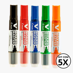 Kit Com 05 Marcadores Para Quadro Branco V Board Master - PILOT KIT:PT+VM+AZ+VD+LJ