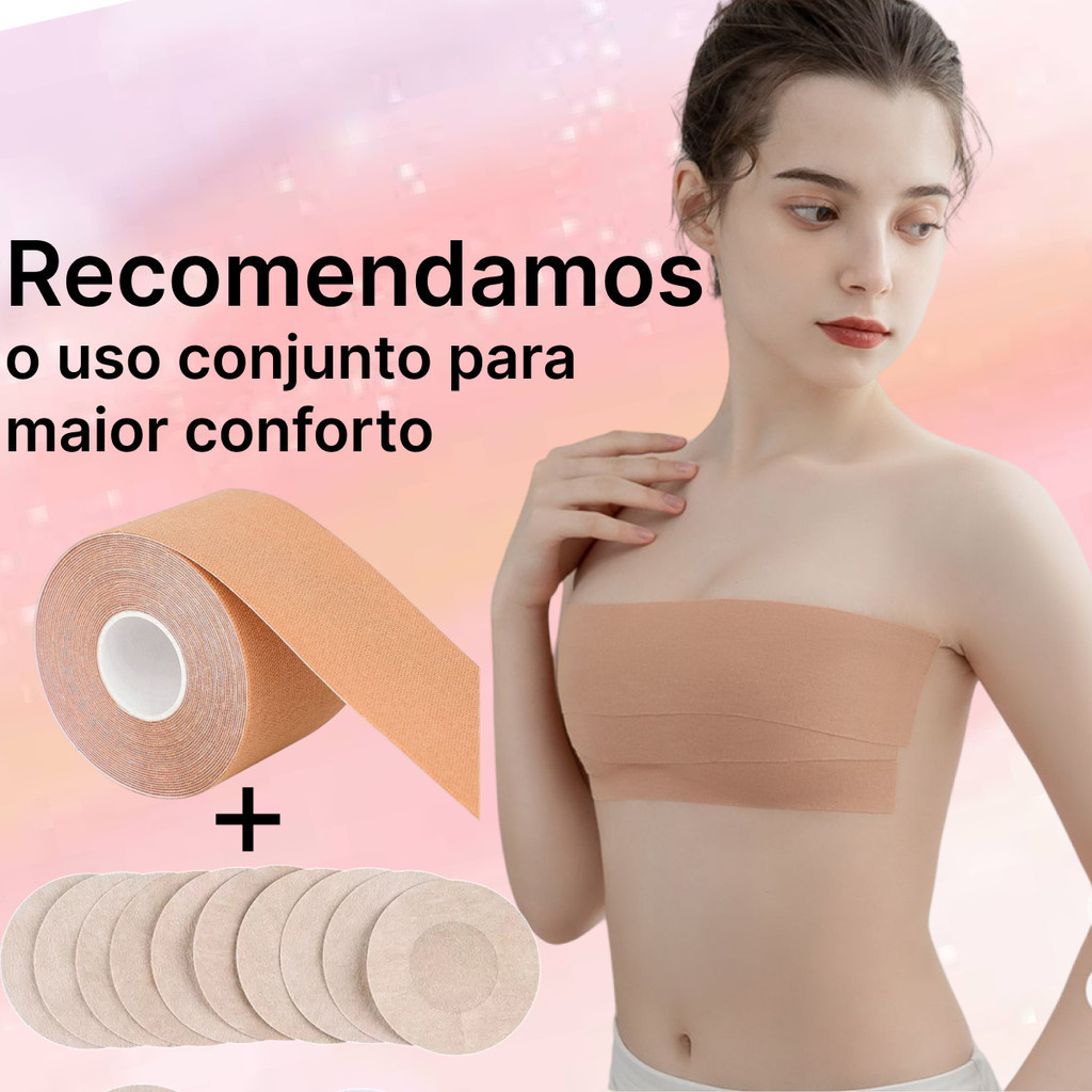 Kit Sutiã Rolo adesivo + 10 unidades Protetor Adesivo Mamilo Bico Aureola Tapa Seios