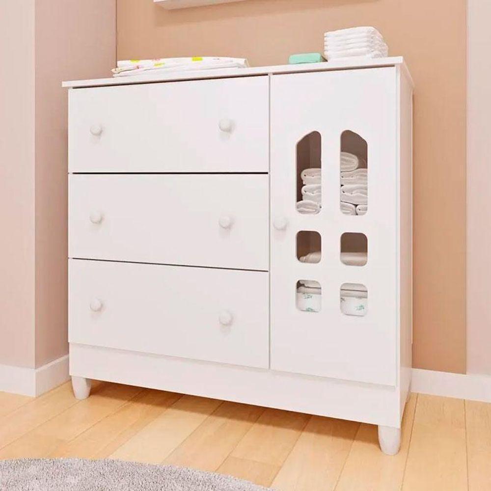 Cômoda Infantil Ambiente New Selena Com Porta Branco Brilho – Carolina em Oferta na Shopee