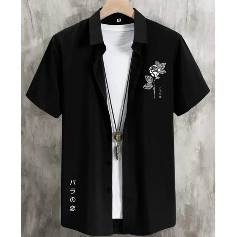 Camisa Masculina Havaiana 3d Flor E Texto Impressão Praia Festa Moletom Solto De Grandes Dimensões Blusa Roupas Masculin
