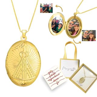 Colar Relicário Nossa Senhora Banhado Ouro 18k 60cm 2 fotos em Oferta na Shopee