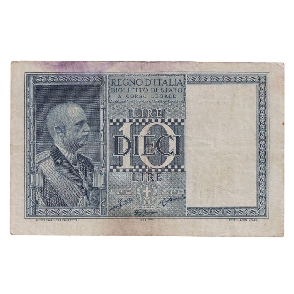 Cédula da Itália - 10 liras - 1938 - P25 - BC/MBC