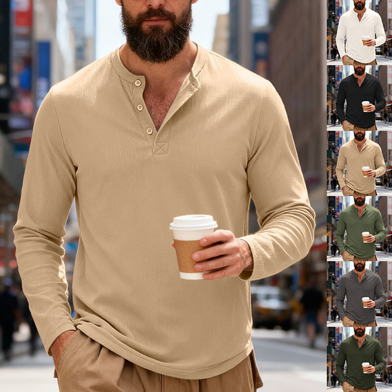 Camisas Henley Masculinas Slim Fit Manga Longa Leve Moda Casual Elegante Camiseta Business Top Camisetas Básicas