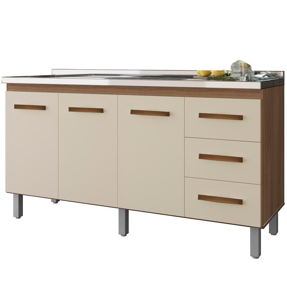 Balcao Para Pia 3 Portas 3 Gavetas 150 Cm Diana Savana Off White Mobbs Savana em Oferta na Shopee