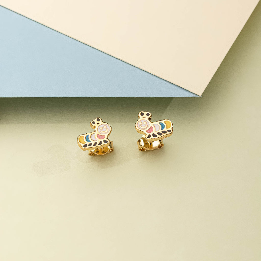 Brinco Infantil Centopeia – Brinco Dourado Colorido Antialérgico Semijoia