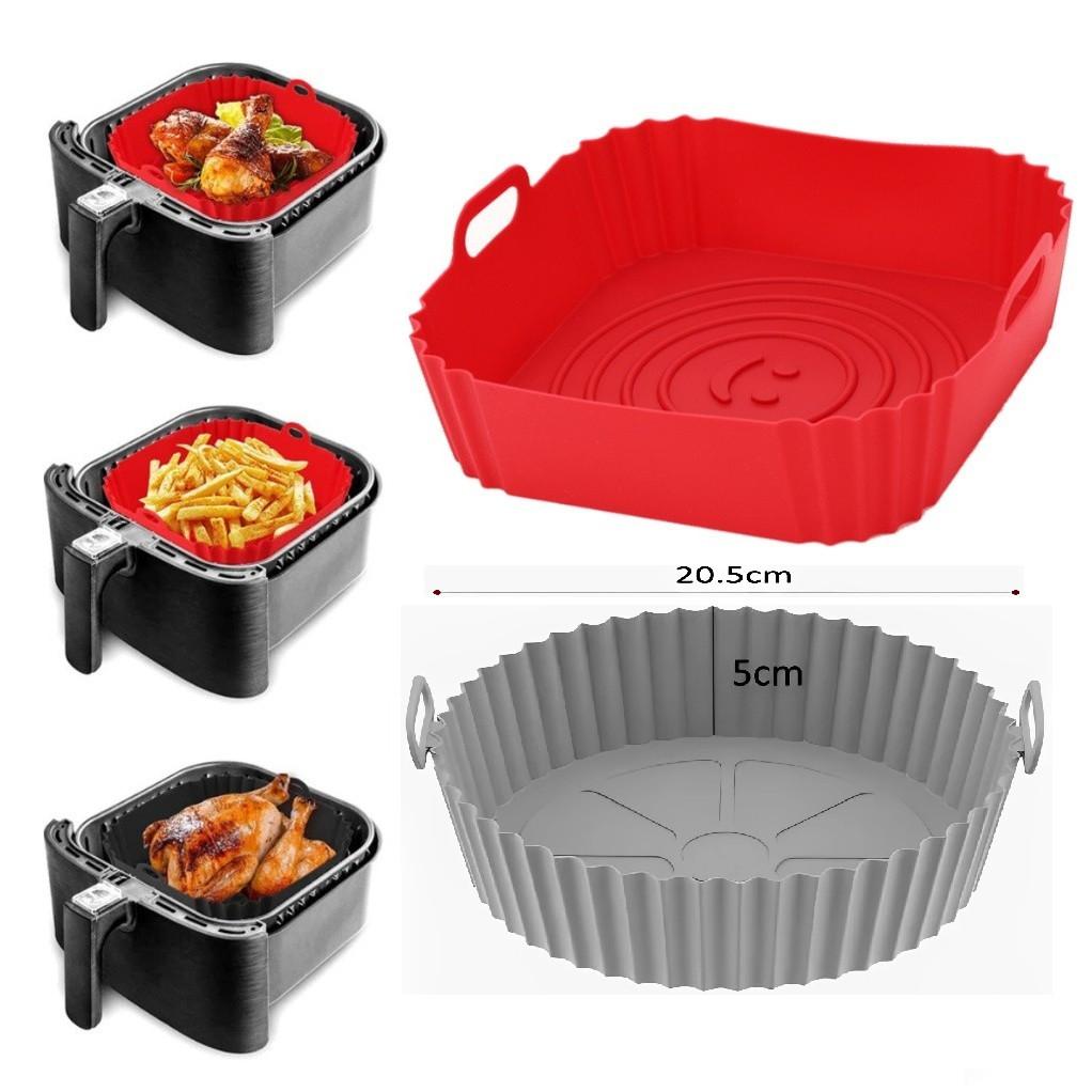 Imagem Kit 1/2/4 Formas de Silicone Redondo Quadrada 20x20cm Assadeira Air Fryer Forno Forma para Fritadeira Elétrica com Alça