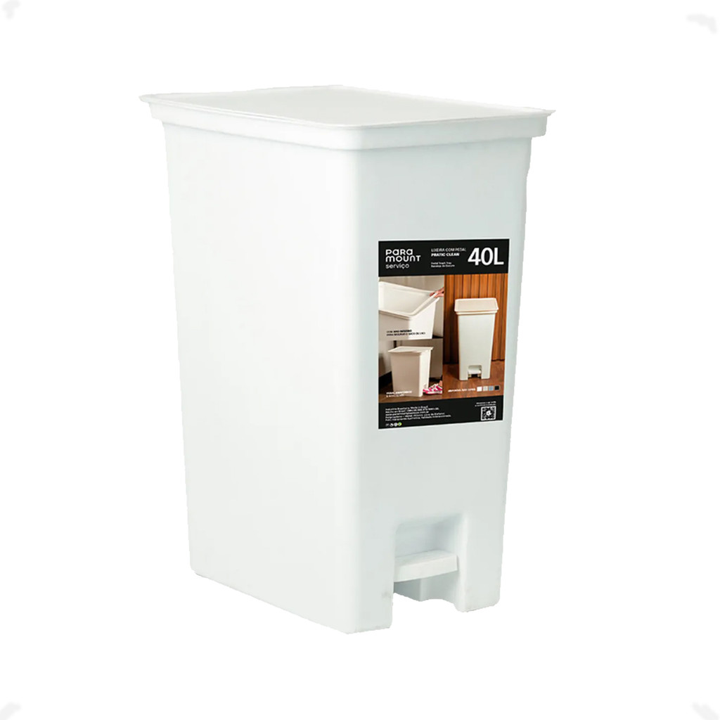 Lixeira com Pedal 41,5X29,5X54 cm Fly 40 Litros Branco 4400 Paramount