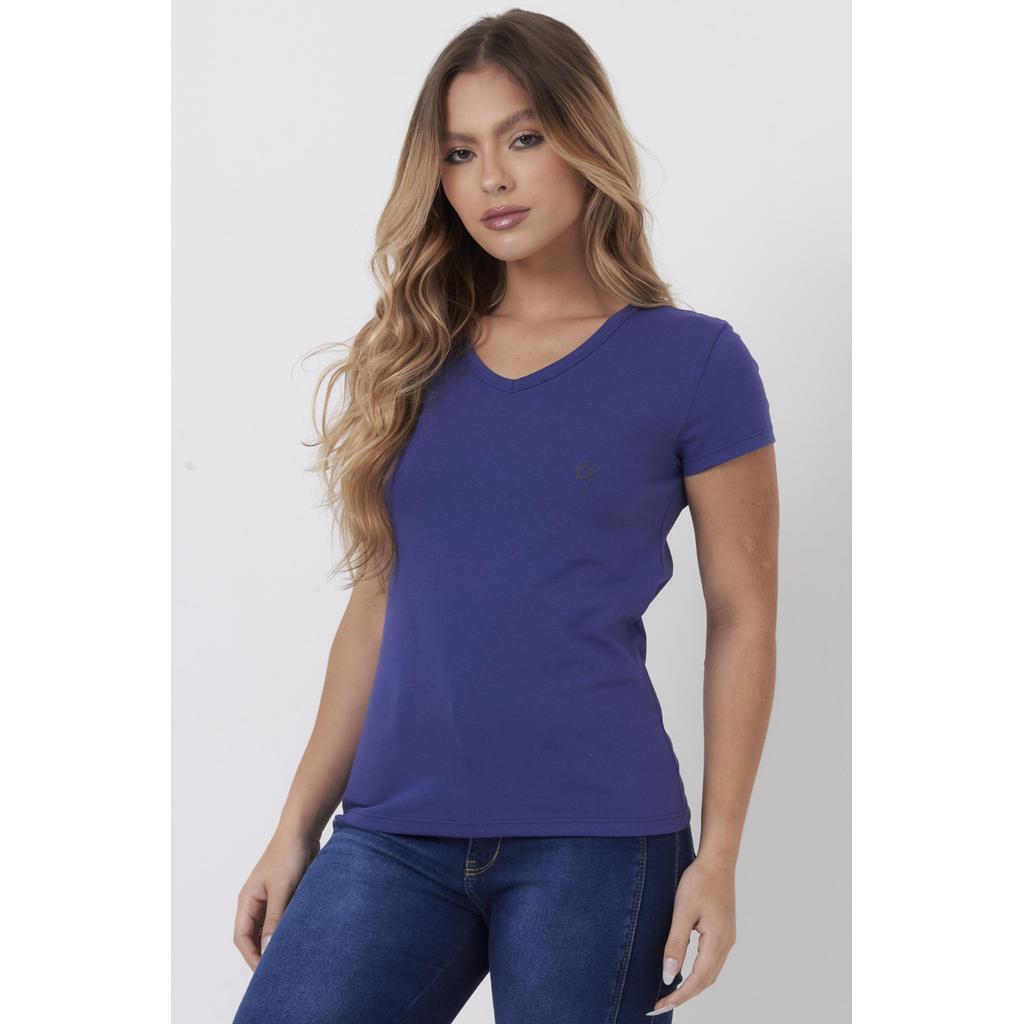 Blusa Feminina Decote v Planet Girls Marinho
