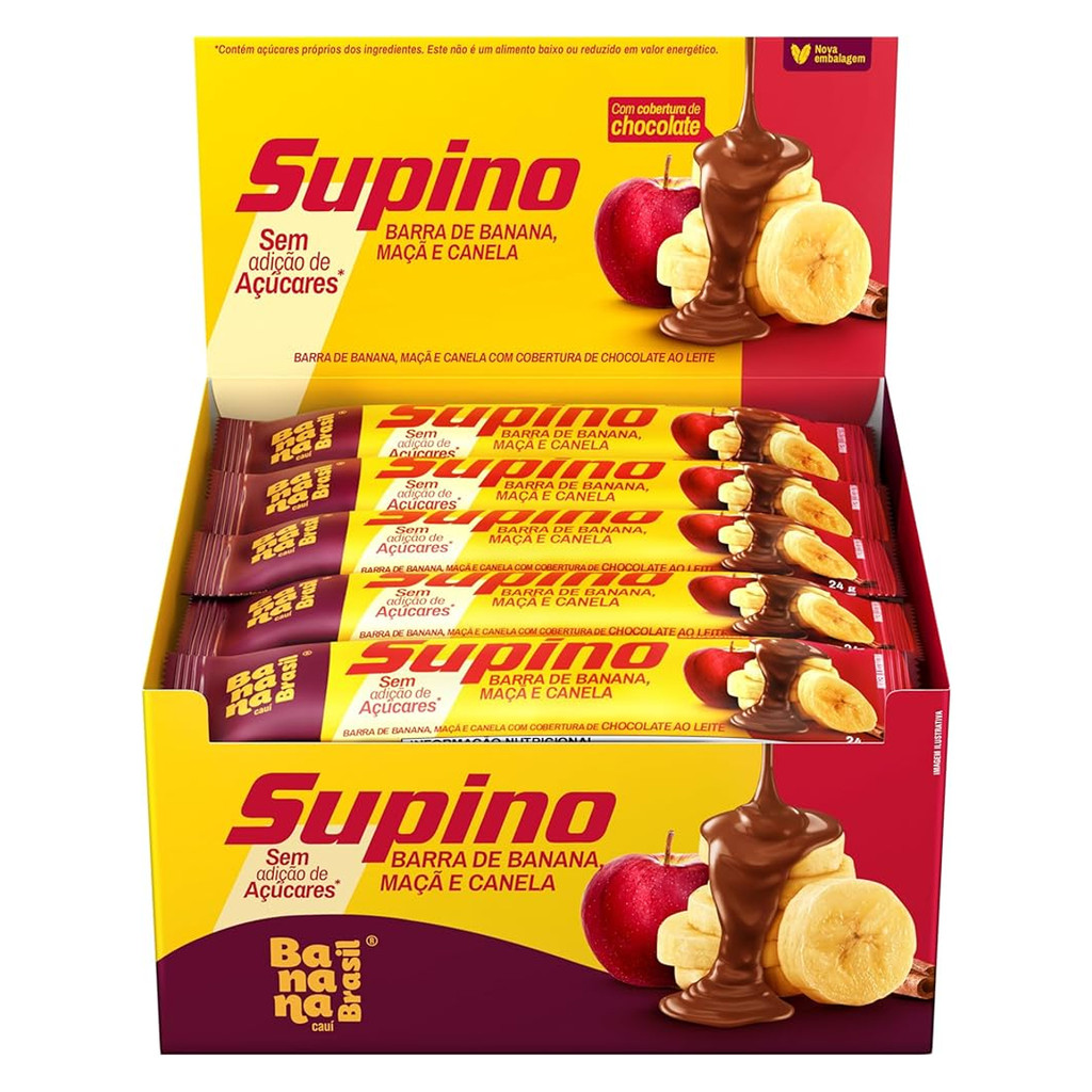 Banana Brasil  - Barra Supino Zero Açúcar -  Display 20x24g - Maçã e Canela com Chocolate ao Leite