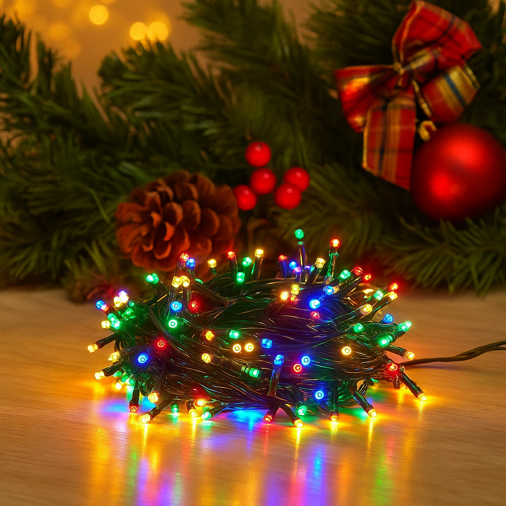 Pisca Pisca 100 LED 8 Funções Wincy Natal Fio Verde Extensão Cordão 8 Metros
