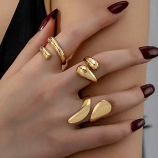 Kit 3 Anéis Femininos Irregulares Modernos Ajustável  Banhados a Ouro 18K e prata 925 em Oferta na Shopee