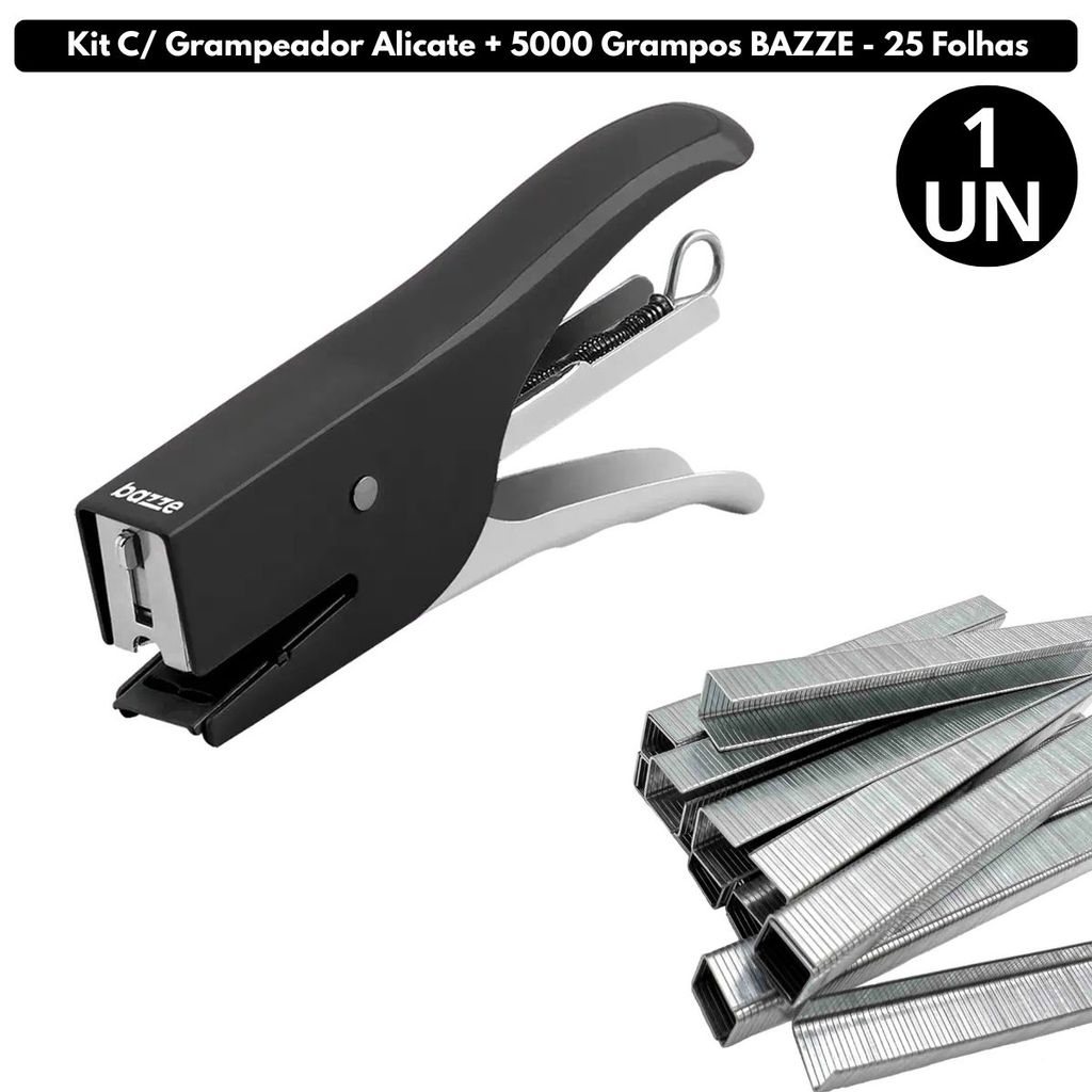 Kit C/ Grampeador Alicate + 5000 Grampos BAZZE - 25 Folhas