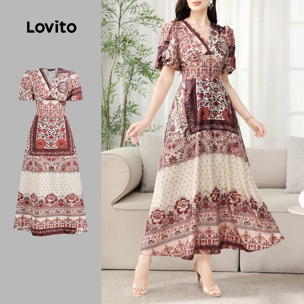 Lovito Vestido Boho Estilo Nacional Primavera/verão para Mulheres L155ED1345