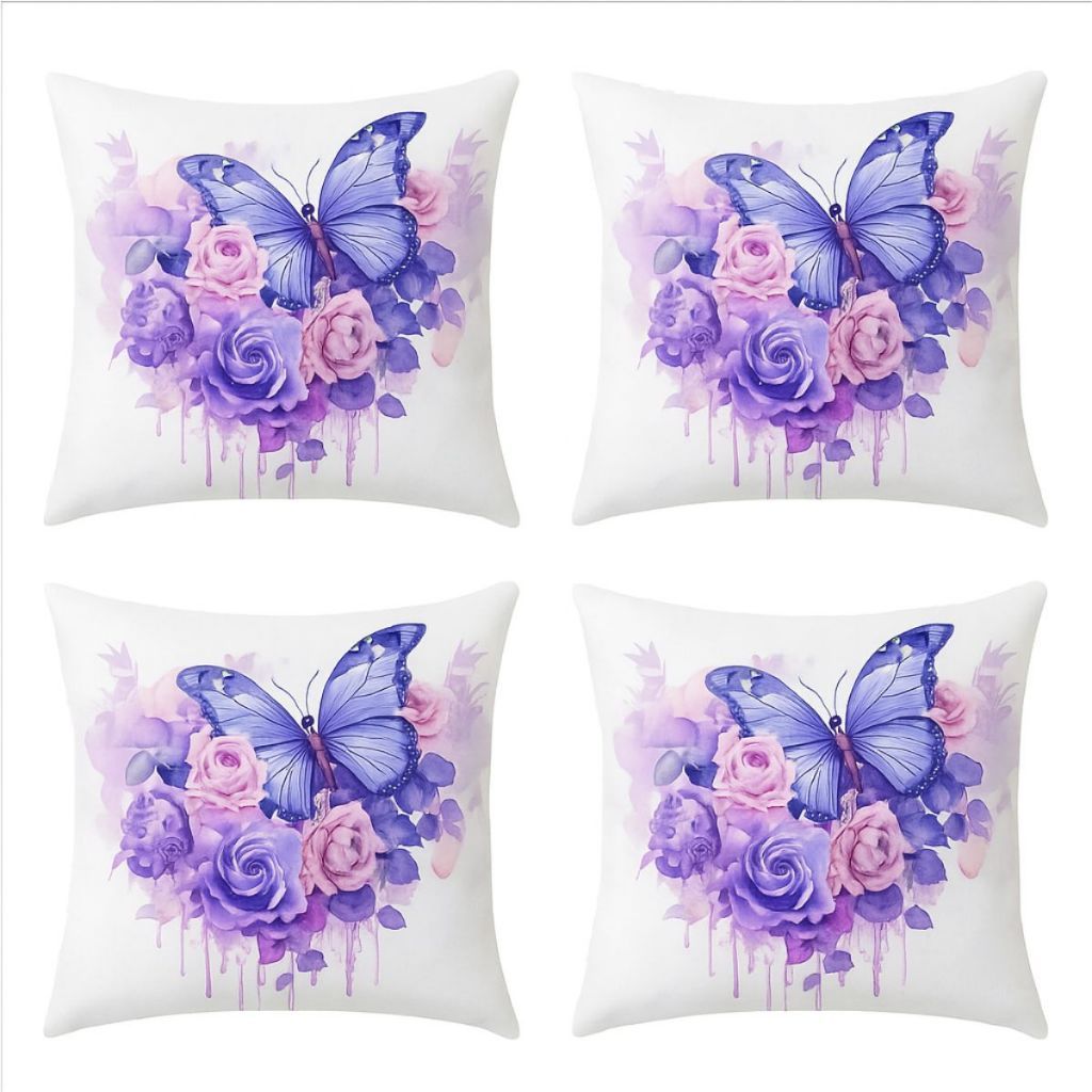 Kit 4 Capa Almofada Decorativa Simples Basica Toque Macio 45cm x 45cm Borboleta Lilas Suave Sofa