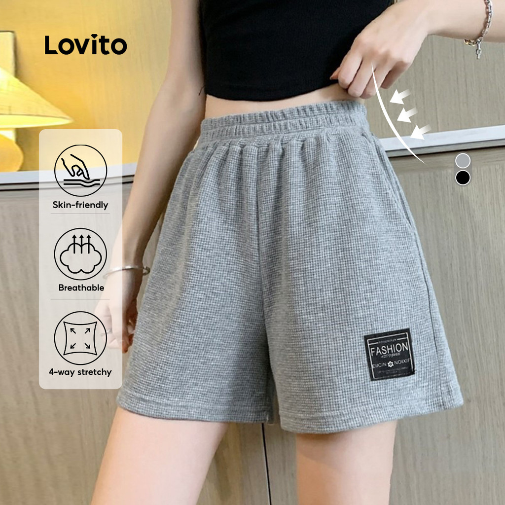 Lovito Short Esportivo Controle Abdominal Levanta Bumbum Elástico 4 Way Seca Rápida LNA124015