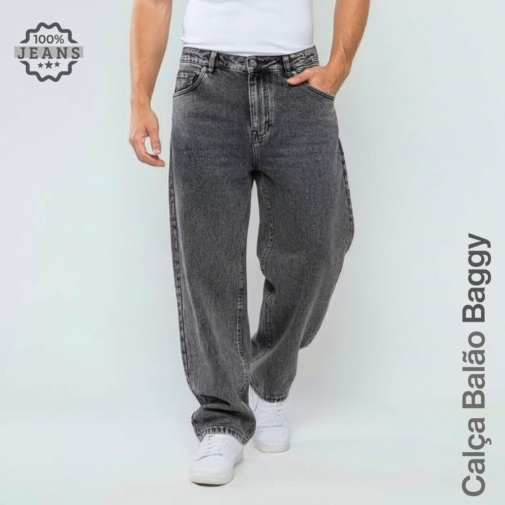 Calça Balão Jeans Masculina Baggy Larga Streetwear Estonada