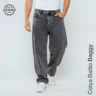 Calça Balão Jeans Masculina Baggy Larga Grafite Estonada Streetwear Y2K Skatista 36 ao 48