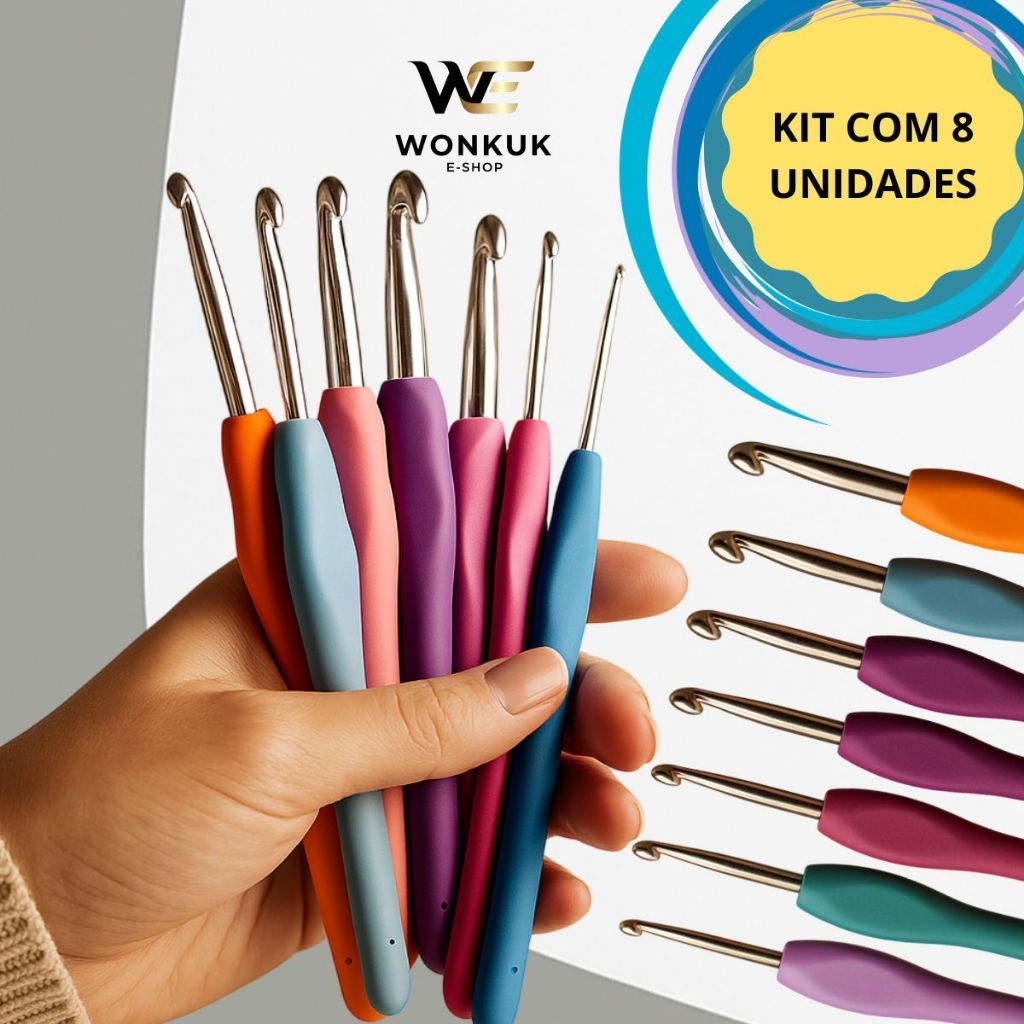 Kit Conjunto de Agulha De Crochê soft 8 Unidades Cabo Plástico Vários Tamnhos de 2,0mm a 5,5mm em Oferta na Shopee