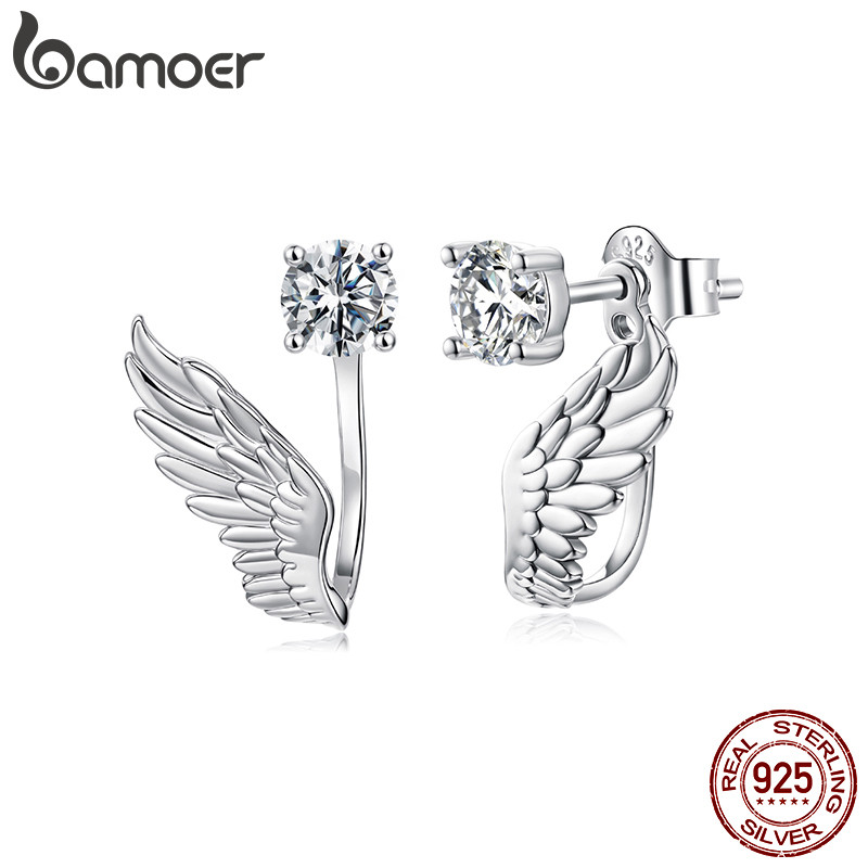 Bamoer Original 925 Brincos De Prata Esterlina 0.5ct Moçambique Asas Da Guarda Frente E Traseira Brinco Design Jóias Pre