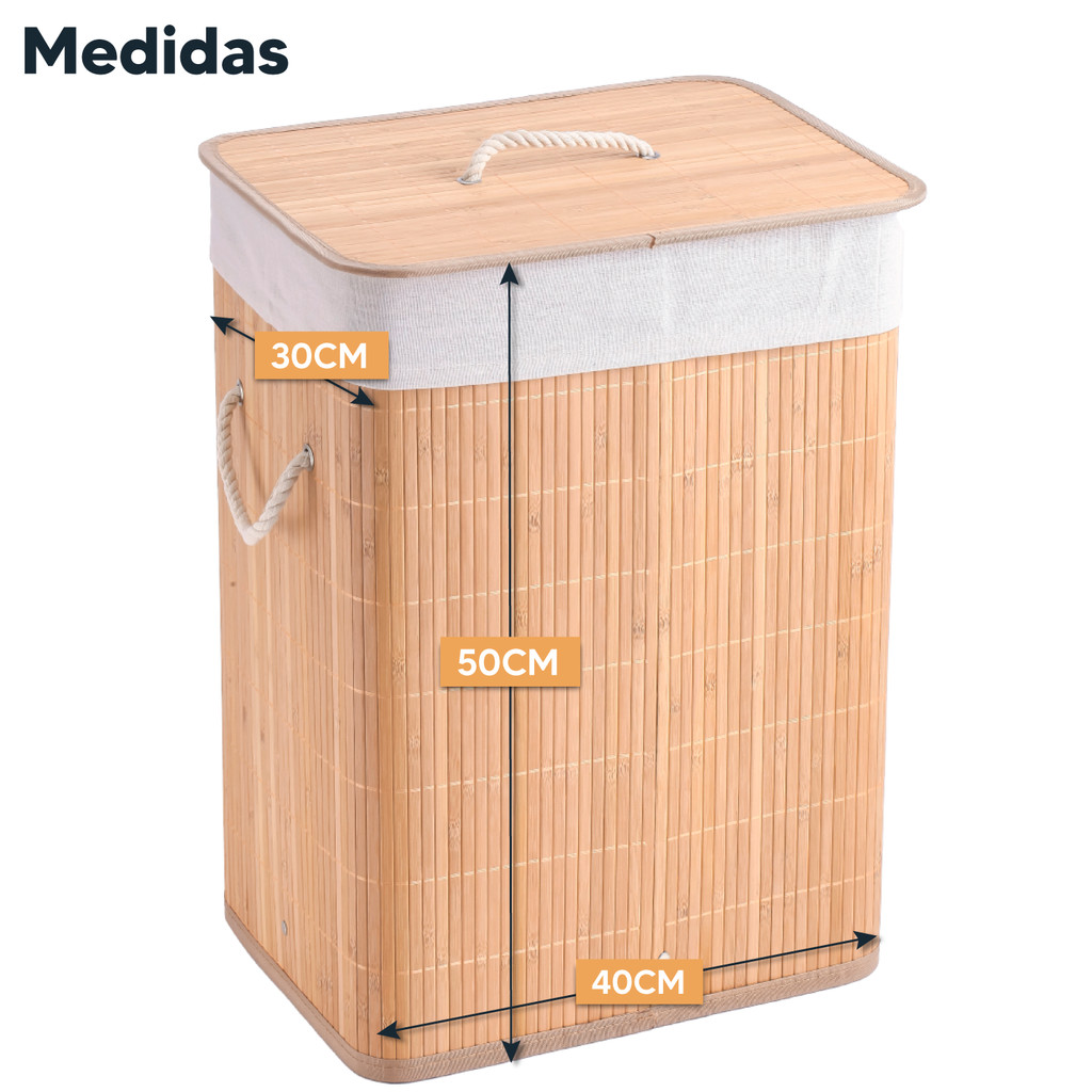 Detalhes do Cesto De Roupas Bambu Dobravel Retangular Banheiro Lavanderia Organizador Forrado 60L
