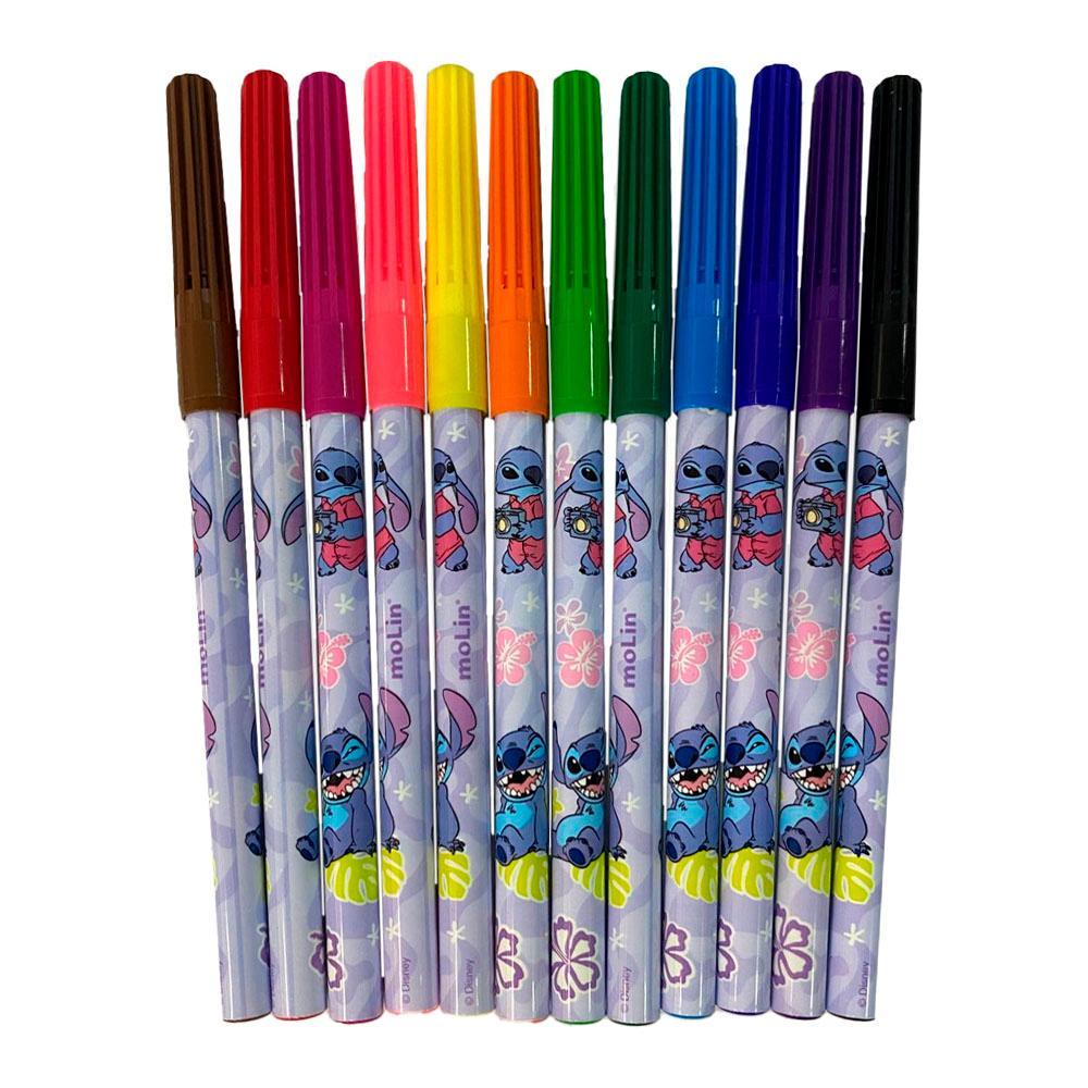 Canetinha Hidrocor Escolar Stitch c/ 12 Cores Molin em Oferta na Shopee