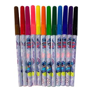 Canetinha Hidrocor Escolar Stitch c/ 12 Cores Molin em Oferta na Shopee