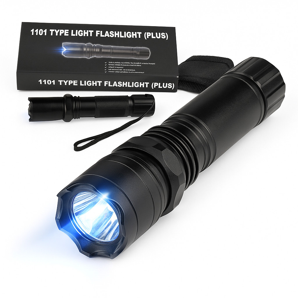 Lanterna tática LED portátil, recarregável por USB, com iluminação de alta potência.
